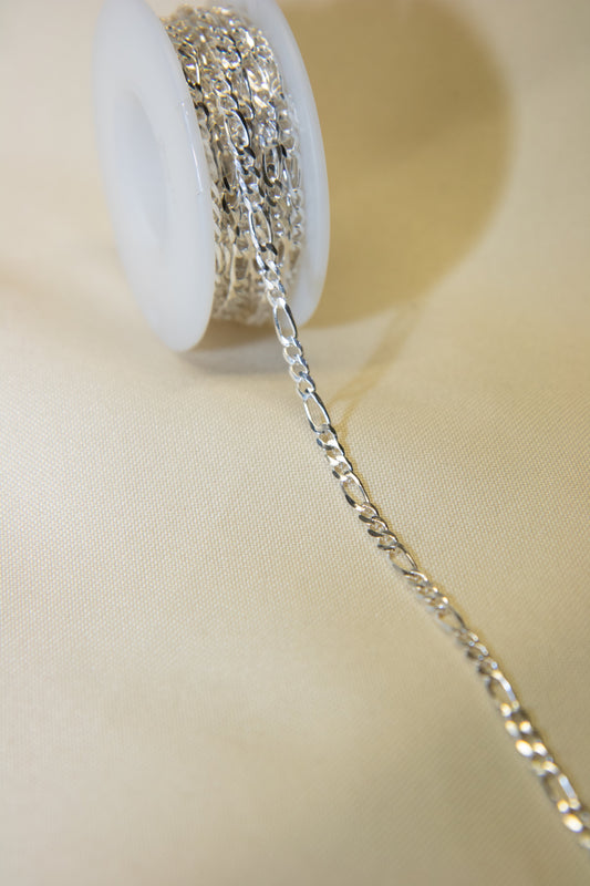 3.3mm 3+1 Diamond Cut Figaro Chain • 925 Sterling Silver Loose Chain